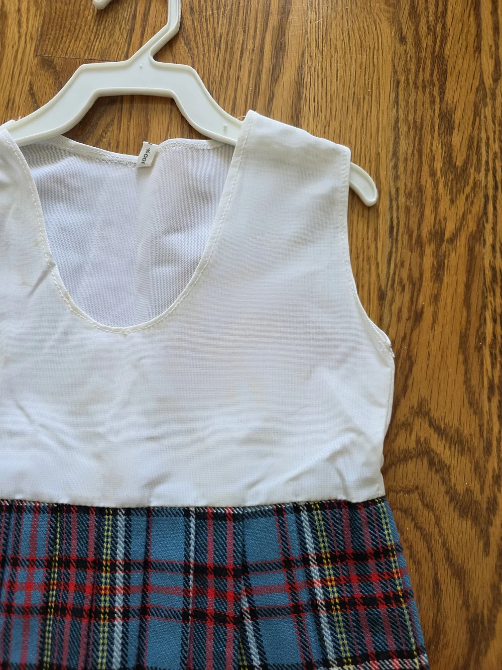 White Top with Blue & Red Plaid Skirted Bottom